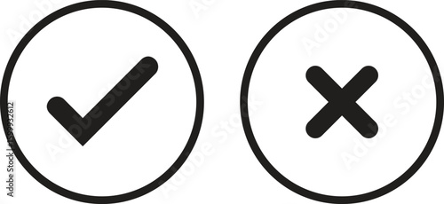 Check tick mark icon set.tick sign accept select confirm correct agree animated. successful symbol, tick mark.Check marks indicate approval. X marks indicate rejection. Simple symbols for yes and no.