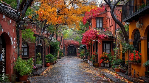 Wallpaper Mural Autumnal Charm: A Picturesque Street in a European Village Torontodigital.ca