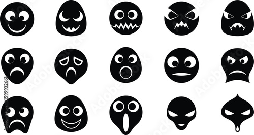 Collection of diverse black cartoon faces expressing various emotions and moods on a transparent background.