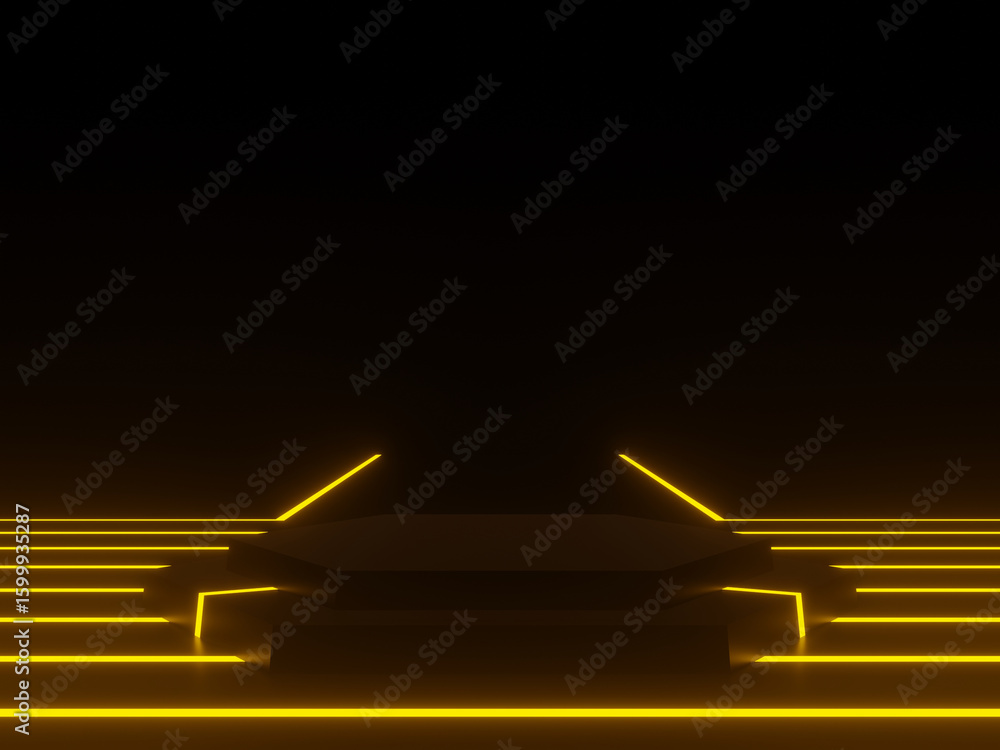 Fototapeta premium 3D black geometric product podium with strippled neon lights