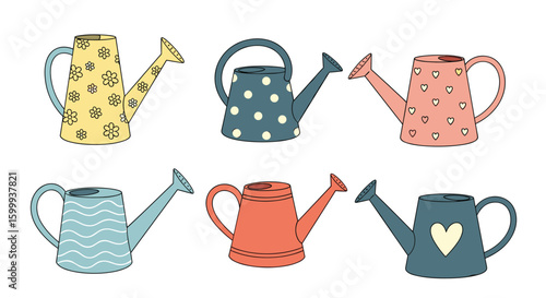 Charming vintage watering cans with whimsical patterns for garden decoration and plant care needs