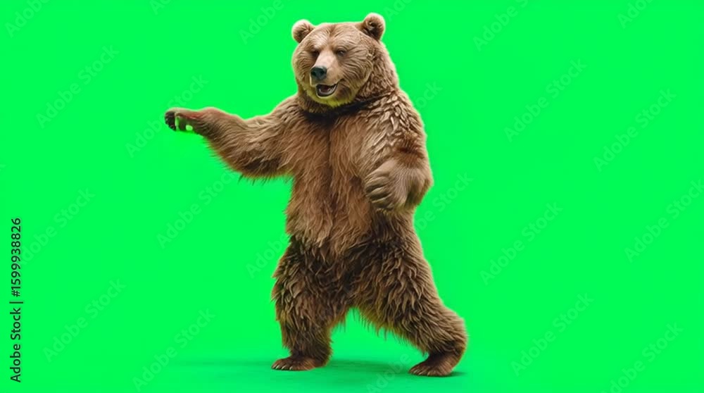 Dancing bear isolated on green screen background