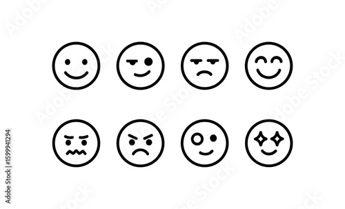 Minimalist circle emoji set with diverse expressions for messaging