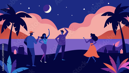 Beach Dancing at Dusk with Joyful People
