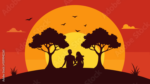Couple Holding Hands Under Tree Sunset