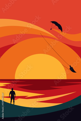 Kite Surfers in Sunset Waves Silhouette