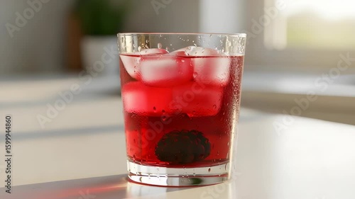 Wallpaper Mural Refreshing Red Blackberry Drink with Ice Cubes on White Countertop in Natural Lighting Torontodigital.ca