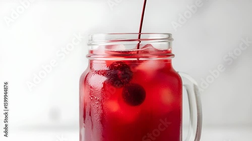 Wallpaper Mural Refreshing Red Drink With Ice and Blueberries in Mason Jar On White Background Torontodigital.ca