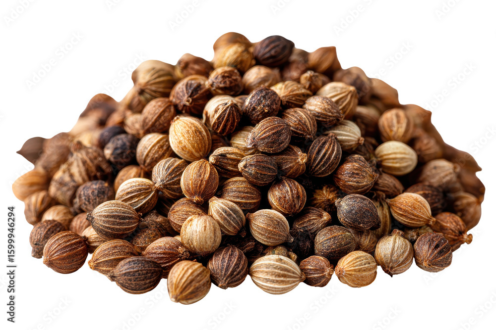 Coriander Seeds Spice Closeup Brown Tones Aromatic Flavorful Ingredient,, isolated on a transparent background Coriander Seeds Spice Closeup Brown Tones Aromatic Flavorful Ingredient,, isolated on a transparent background