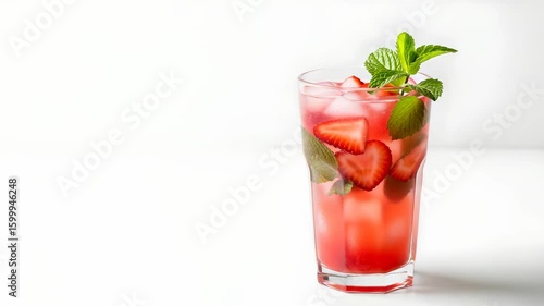Wallpaper Mural Strawberry Mojito Cocktail with Ice and Mint in a Glass on White Background Torontodigital.ca