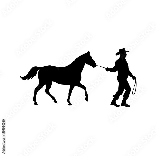 Cowboy Leading Horse Silhouette Vector