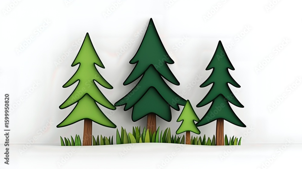 Fototapeta premium Stylized Pixel Art Illustration of Four Evergreen Trees Against White Background