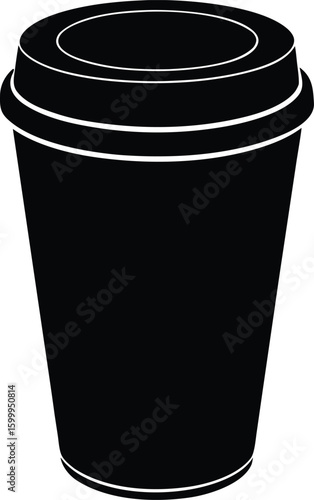 Black silhouette of a takeaway paper coffee cup isolated on transparent background
