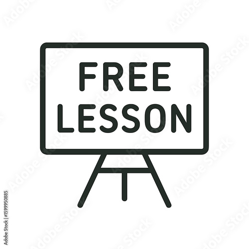 Free lesson sign displayed on easel in minimalist design  