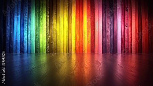 Vibrant Rainbow Wooden Wall Background