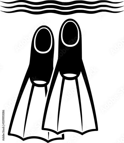 Monochrome image of pair of diving flippers for underwater exploration