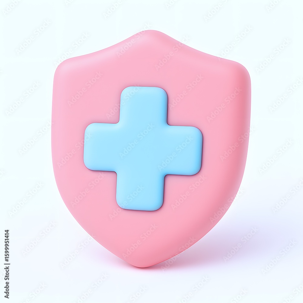 Obraz premium Pink Shield with Blue Cross 3D Render of Medical Protection Symbol