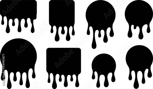 Black dripping shapes on white background liquid fluid