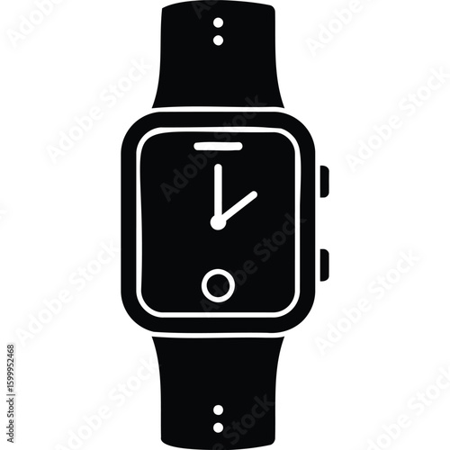 Modern Smartwatch Icon, Black Silhouette, Digital Timepiece