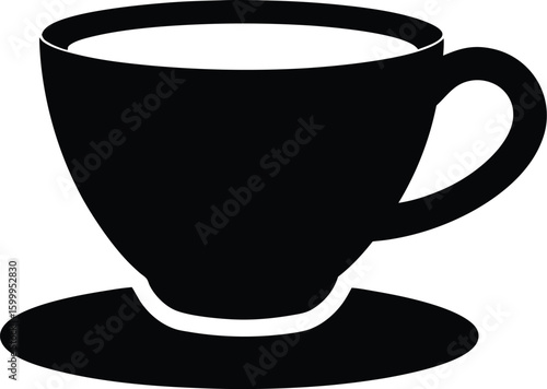 Black silhouette of an espresso cup with a tiny hand isolated on transparent background silhouette