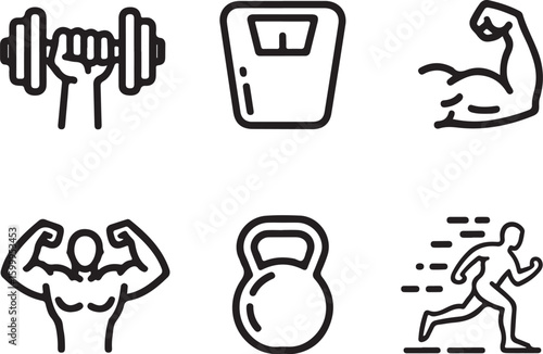 Strength and Power Icons Outline Symbols Representing Muscle and Fitness