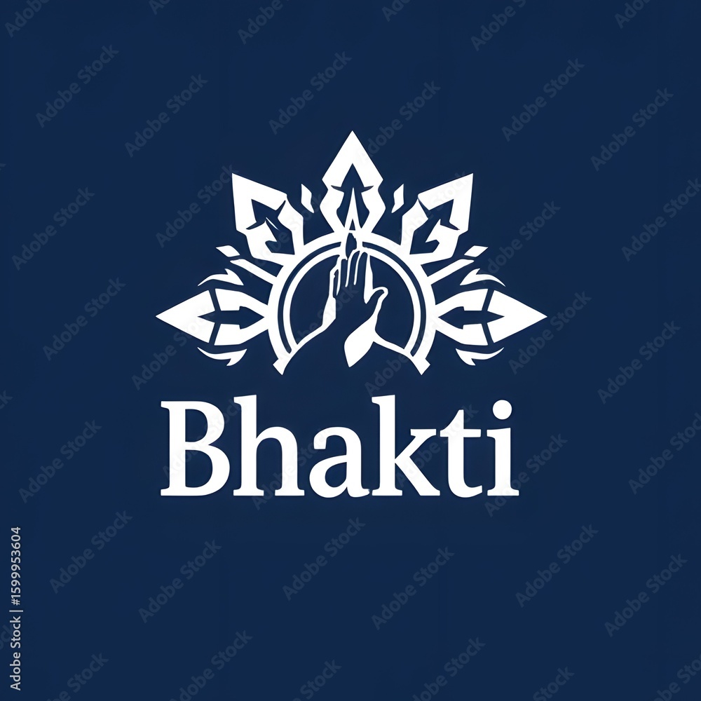 Obraz premium Bhakti yoga spiritual symbol featuring a divine hand in the Abhaya mudra gesture for blessing, surrounded by an ornate lotus mandala. Elegant logo concept for devotion.