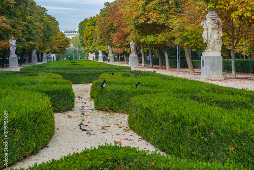 Landscape of gardens in el retiro park, Madrid- Cultural landmark of Spain