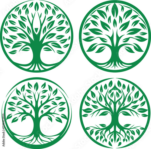 Green circular tree of life illustrations