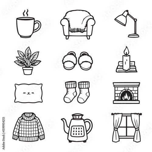 Cozy home icons for comfort and relaxation