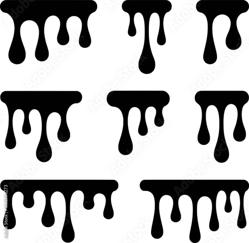 Black liquid drips abstract shapes vector