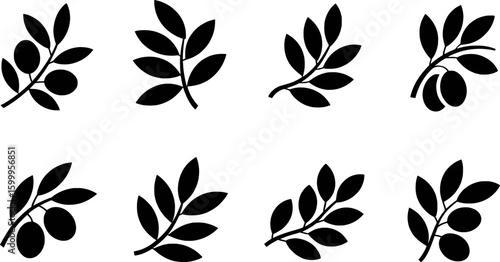 Wallpaper Mural Black olive branches with leaves and fruit leaf Torontodigital.ca