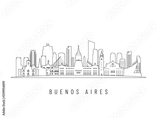 Detailed Buenos Aires skyline vector illustration. Buenos Aires buildings in line art style, perfect for modern designs.