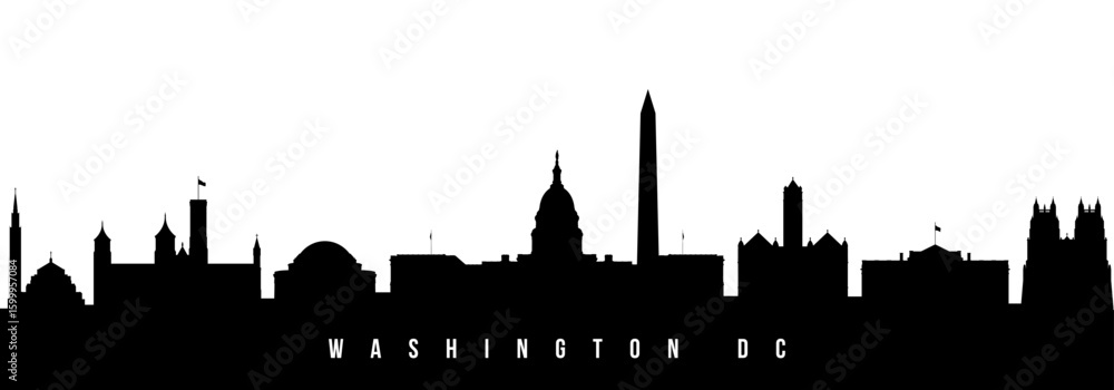 Obraz premium Vector silhouette illustration of Washington DC City urban skyline. Modern minimalist cityscape graphic, perfect for travel, banners or backgrounds.