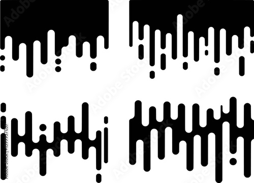 Black rounded lines dripping on white background abstract