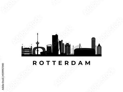 Vector Rotterdam skyline. Travel Hanoi famous landmarks. Business and tourism concept for presentation, banner, web site.