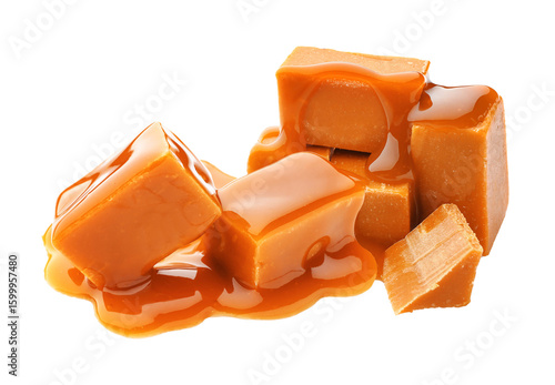 Obraz na plátne delicious caramel candies with caramel sauce on transparent background