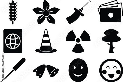 Black and white set of icons silhouettes wheat