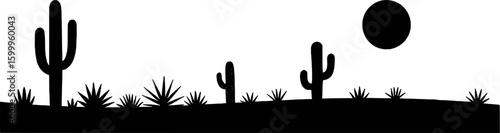 Desert landscape with saguaro cacti and sun cactus