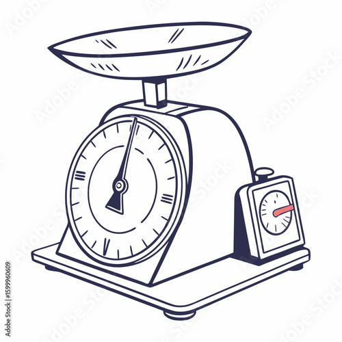 Retro Kitchen Scale Vector Illustration Classic Weighing Scale Measurement Tool Isolated