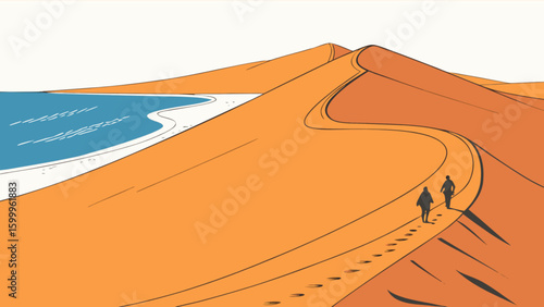 Desert landscape art print featuring dune hiking and coastal views for travel and adventure enthusiasts now trending
