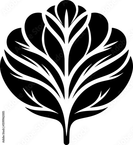 Minimalist black and white rosetta icon with clean, geometric lines—ideal for logos, stickers, or digital use on a white background.