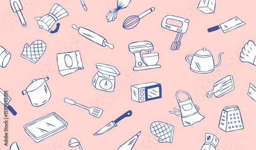 Cute kitchen tools pattern background vector design