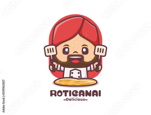 Cute chef with roti canai .cartoon character logo