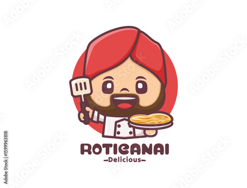 Cute chef with roti canai .cartoon character logo