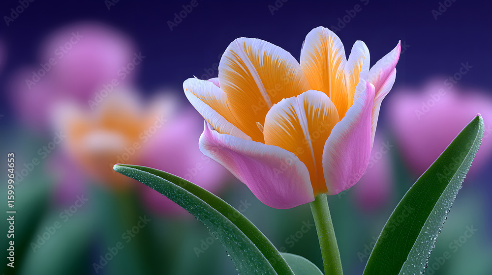 Fototapeta premium Red tulip blooming in field for Thanksgiving celebration