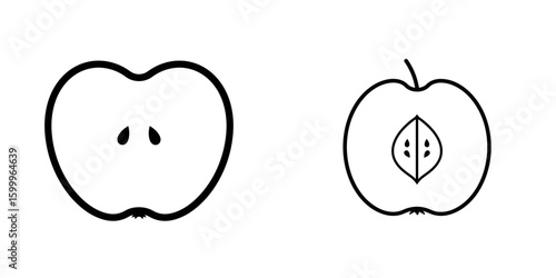 Abstract apple illustrations in black outline, minimal style  