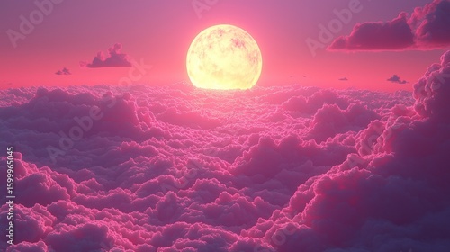 Pink Celestial Dream: A Serene Sunset Above the Clouds