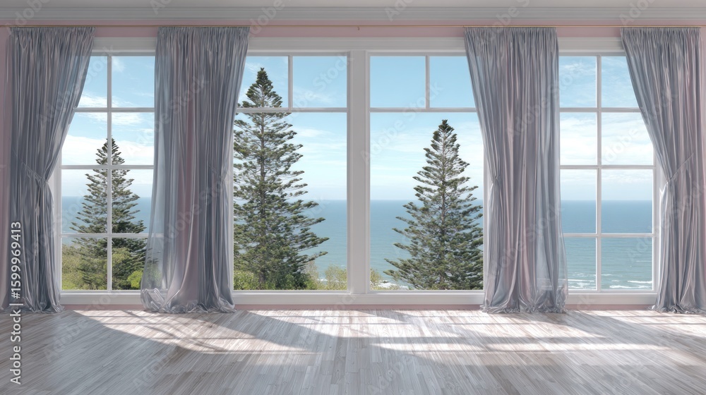 Fototapeta premium Light-filled room with ocean view