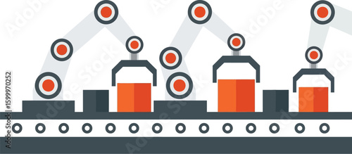 Automation factory line robotic arms conveyor belt production process manufacturing industry concept