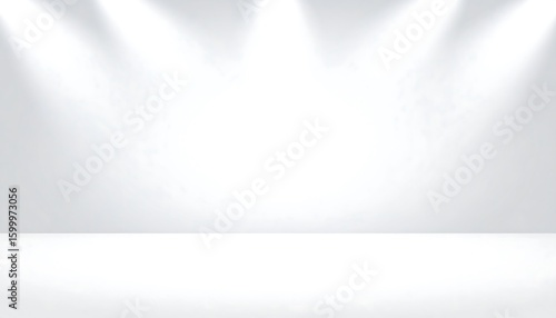 Empty, bright studio background with spotlights